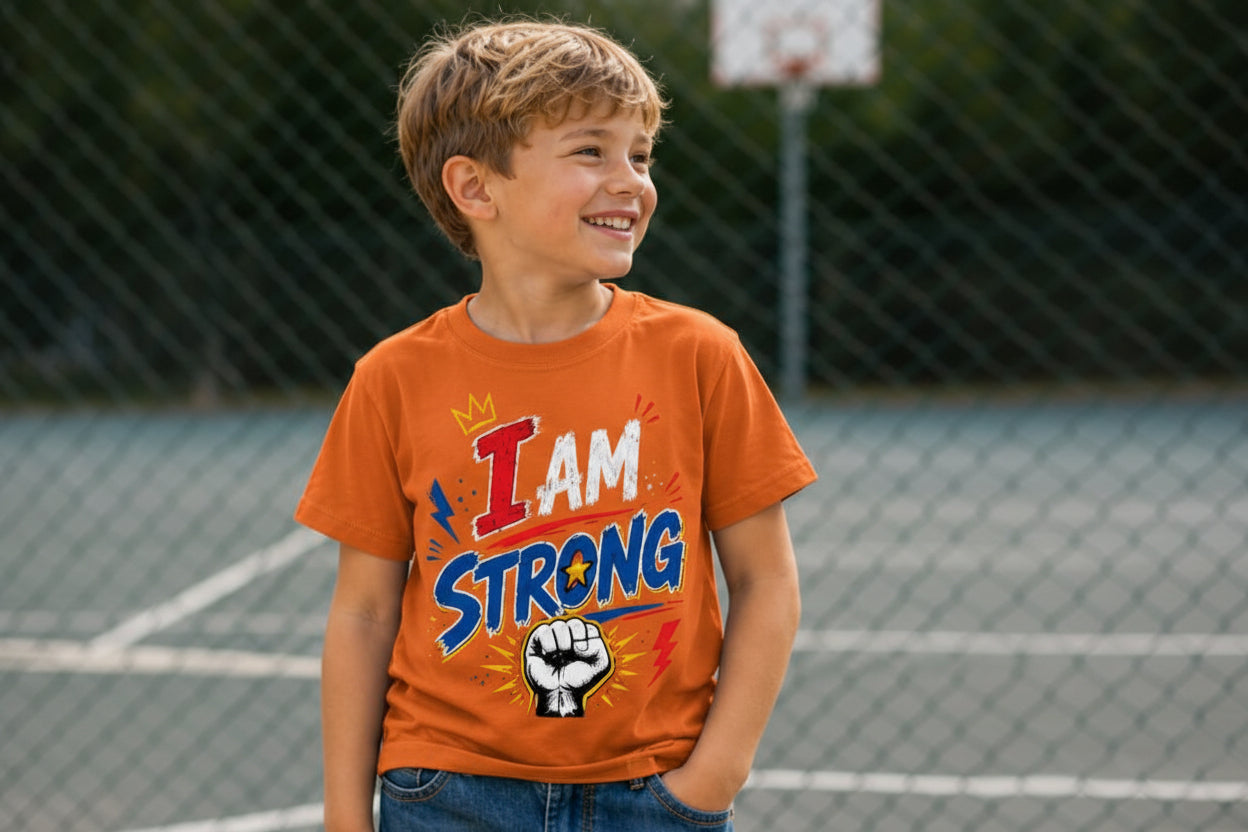 I Am Strong – Kids Boys Inspirational Graphic T-Shirt