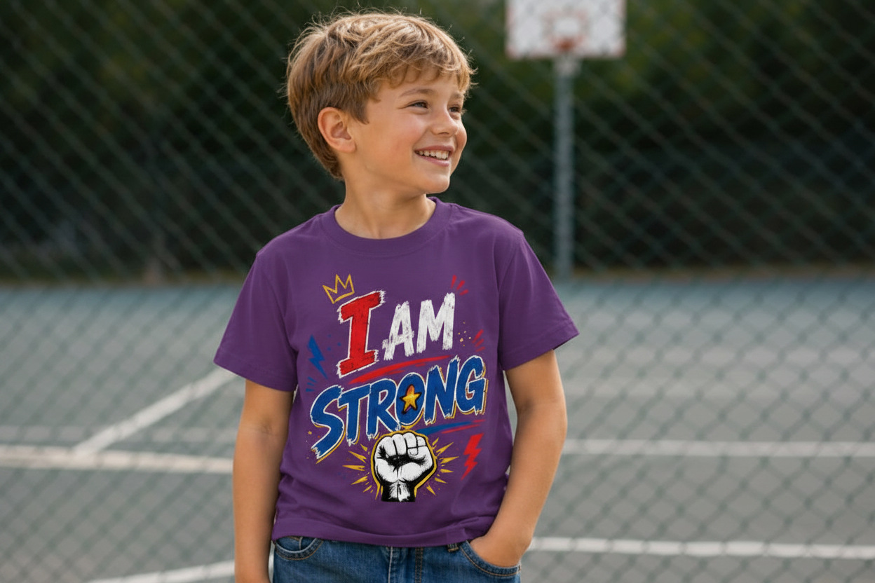 I Am Strong – Kids Boys Inspirational Graphic T-Shirt