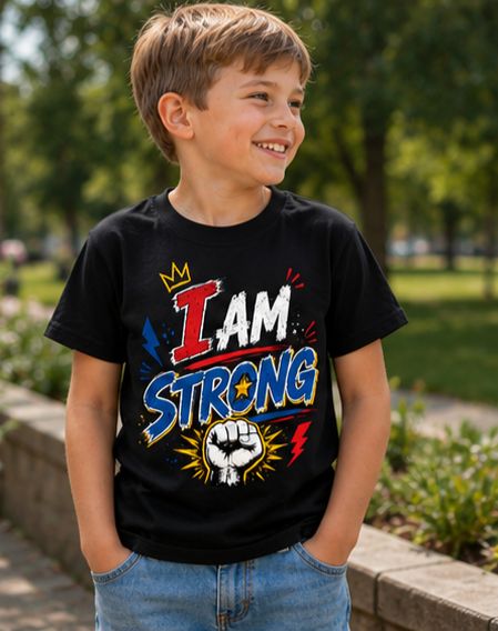 I Am Strong – Kids Boys Inspirational Graphic T-Shirt